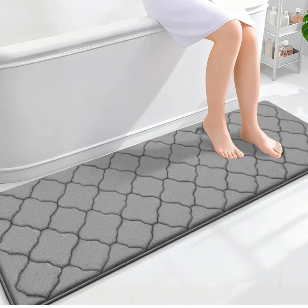 OLANLY Memory Foam Gray Bath Mat Rug 59x20, Ultra Soft & Absorbent Bathroom Rug